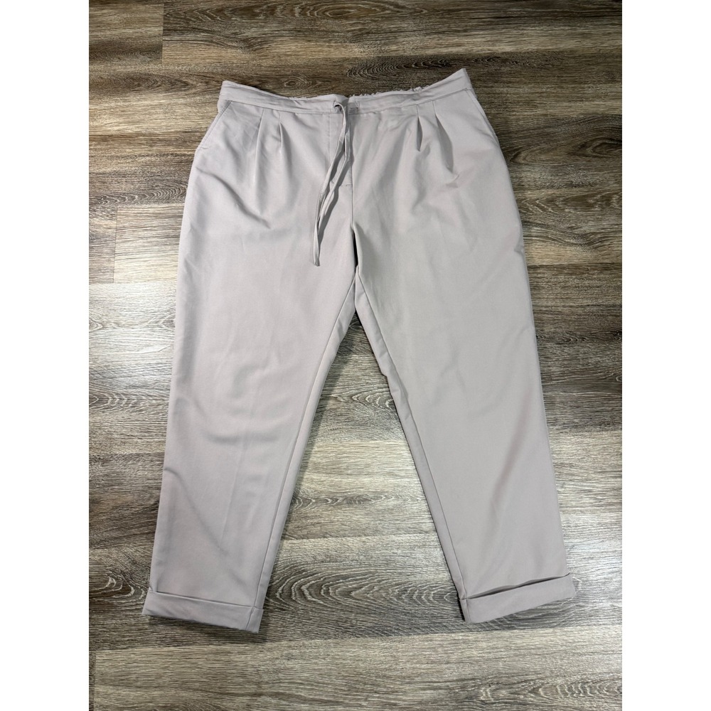 MPG Sport‎ Womens XXL Taupe Grey Pleated Drawstring Capri Pants Cuffed Cropped
